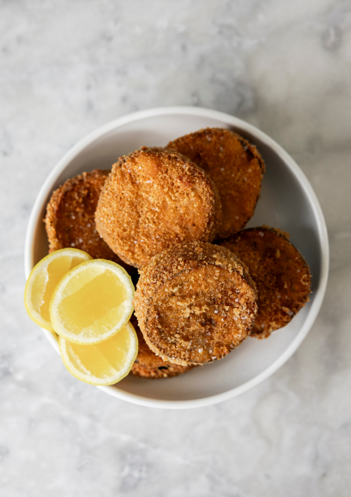 Eggplant schnitzel, aioli, lemon x 6