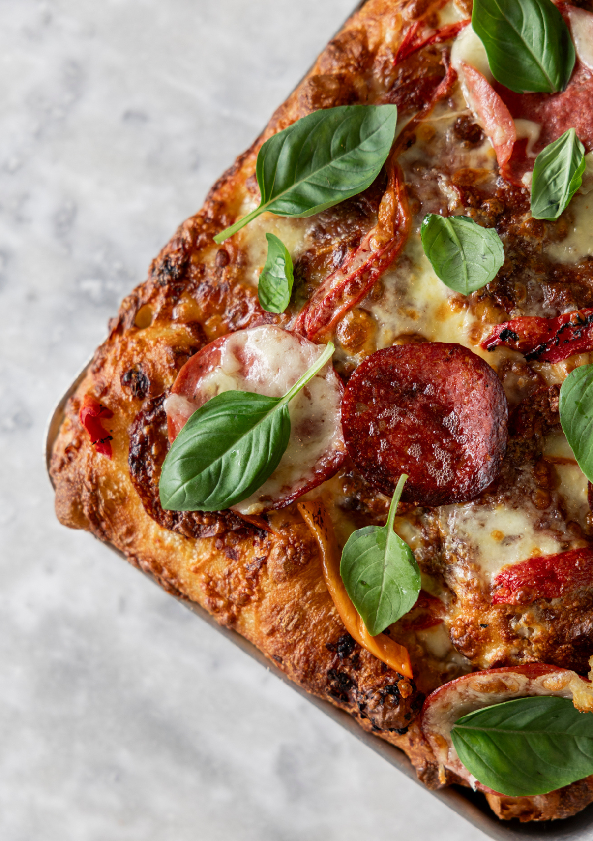 Focaccia - Harissa, salami, roast peppers, mozzarella