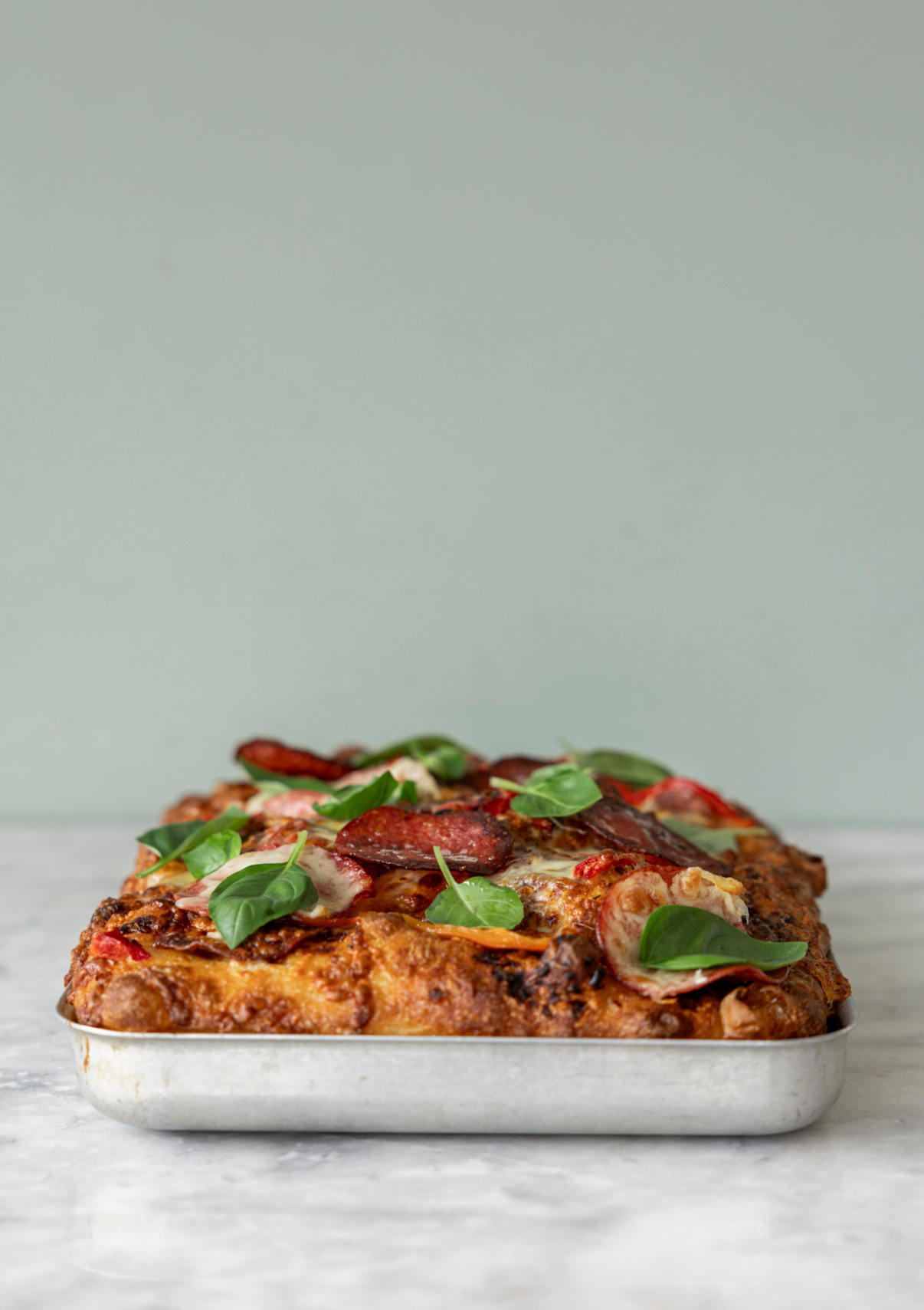 Focaccia - Harissa, salami, roast peppers, mozzarella